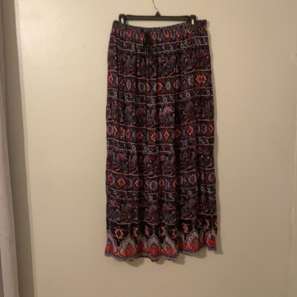 Forever 21 Red/blue maxi skirt elastic waist band and drawstring size medium